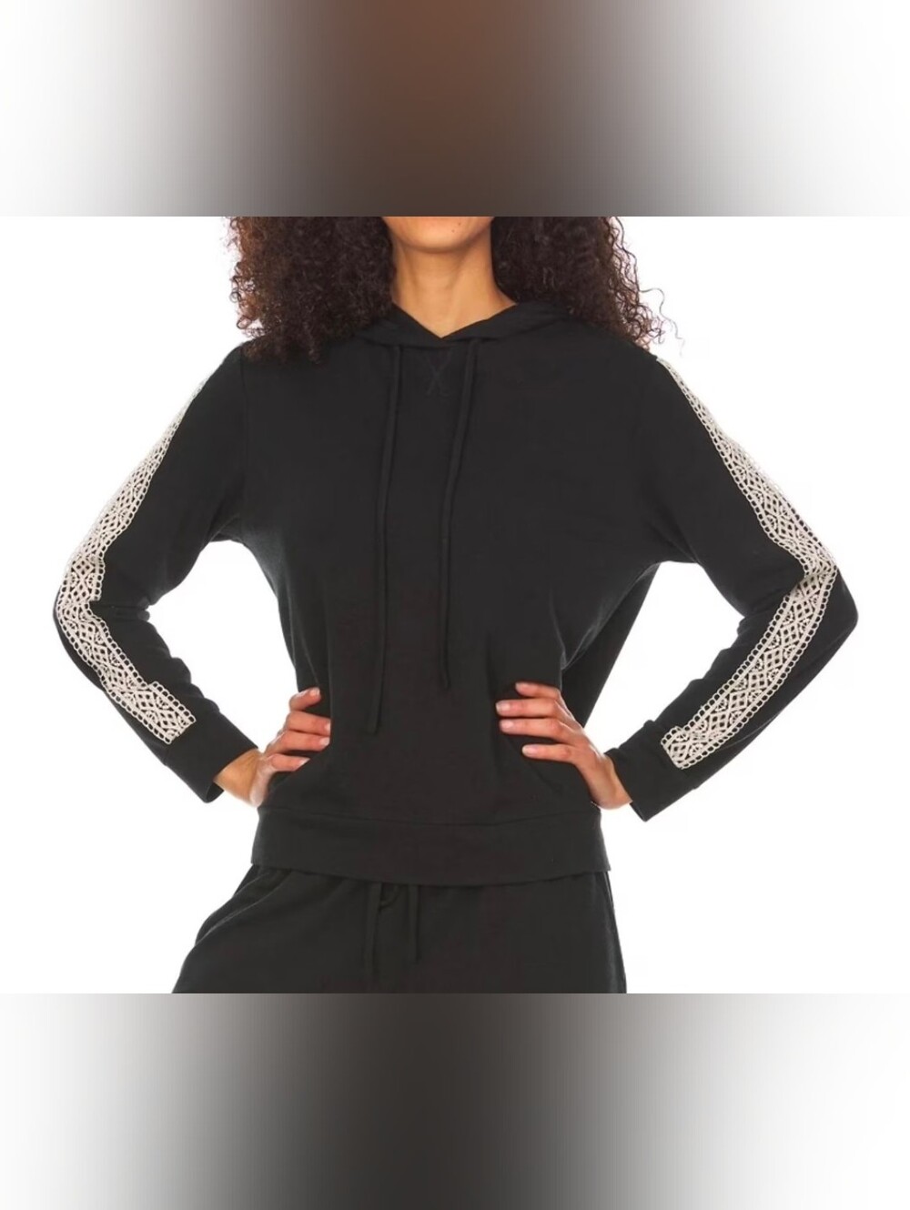 Anthropologie Flora Nikrooz Brushed Knitt Lace Trim Hoodie Size Small